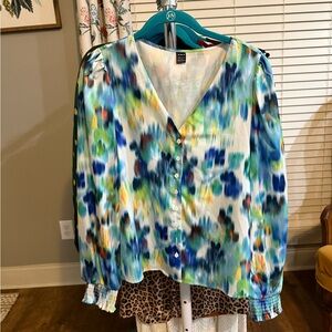 SHEIN Blue Buttoned Relaxed Blouse with Notched Collar